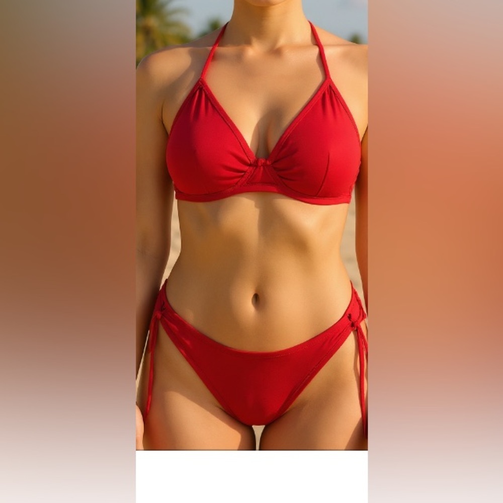 new- Med Red Classic Cutout 
O String Adjustable 
Cheeky Swimsuit Curvy Bikini